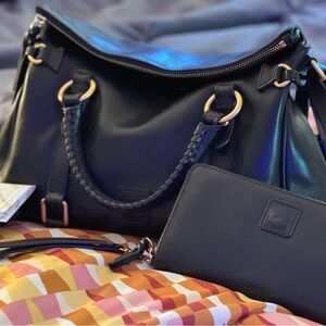 Dooney & Bourke Black Leather Handbag and Wallet Set